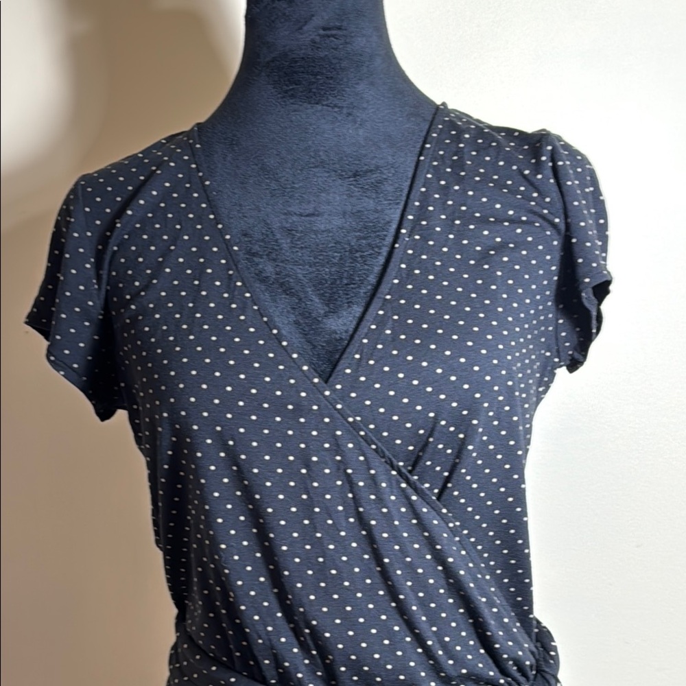 New York & Company Dress Black Polka Dot Faux Wrap Midi in Size M NWT - Picture 3 of 11